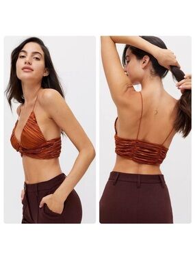 Urban Outfitters | Samara Twist Front Coral New Large Brown Bronze V Neck Crop